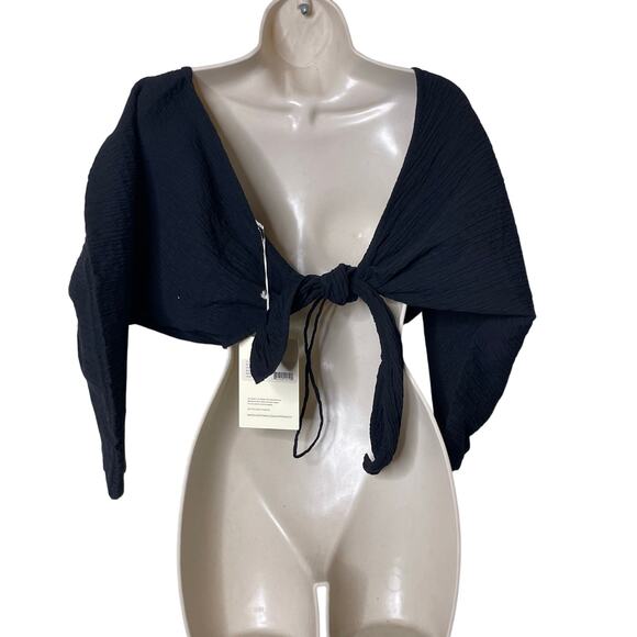 NWT Mara Hoffman Justine Twist-Front Cropped Blouse in Black sz L - Picture 6 of 13